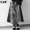 [EAM] cintura alta elástica gris corbata seca asimétrica Casual medio cuerpo falda mujer moda primavera otoño 1DD7618 21512