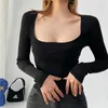Womengaga colarinho quadrado online luva tridimensional sexy top slim fundo outono outono inverno pulôver camisola gits 210603
