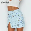 Butterfly Print Slit Blue Skirt Women High Waist Beach Summer Short Mini Bottom Casual Cara A-line Bodycon 210427