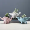 Creative Ceramic Stegosaurus Flower Pot Succulent Garden Desktop Decoration With Tray Dinosaur Planter 211130