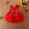 1-6Y Toddler Baby Girls Party Dress Duży Bowknot Cekinowy Solid Lace Tutu Princess Dress Sundress 4 Kolory Q0716