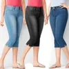 4XL plus storlek jeans byxor sommarbyxor mitten av midjan tvättas denim shorts kalv-längd bomull casual kläder 210809