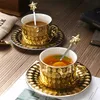 Złoty Luksusowy Styl Kubek Kawowy Z Tacy Łyżka Tasse Tazas Pachnąca herbata Ceramiczna Cele Cafe Xicara Teacup Koffie Kopjes Bekers