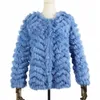 Real Fur Knitted Rabbit Fur coat jacket Fashion stripe sweater Lady Natural Fur Wedding Party Wholesale 211007