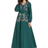 9015 Fashion Dignified Large Women's Dress Green National Broderad V-Neck Arab Fritid