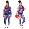 Omilka 2 peça Set Mulheres 2021 Outono Moda Flor Impresso Tracksuits Conjuntos Sexy Club Party (Moletom + Pant) Sweatsuit Y0625