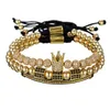 3 stks / set Mannen Woman Gold Hip Hop Armband Sieraden Moon Crown Charms Macrame Kralen Armbanden Sets voor Dames Pulseira Masculina