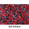 KPYTOMOA Women Fashion Floral Print Cropped Blouses Vintage V Neck Long Sleeve Back Elastic Female Shirts Chic Tops 220307