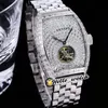 TWF V2 Cintrée Curvex Automatische Tourbillon Herenhorloge Verharde Baguette Cut Diamonds Dial 18K Rose Gold Roestvrijstalen Armband Super Edition Horloges Hello_Watch