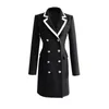 Korean Office Double-breasted Belted Women Suit Dress Spring Full Sleeve Notched Collar Ol Style Fashion Vestidos Femme 210518