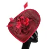 Hårtillbehör Vintage Marron Imitation Linne Fascinators med Feather Ladies Red Wedding Veil Church Fedora Pillbox Hat Derby Women Dress