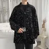 Primavera Autunno Hip-hop Stellato Paillettes Camicia a maniche lunghe Da Uomo Allentato Casual Brillante Brillante Top Contrasto Blusas Camicie da uomo