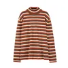 IEFB / men's and women's wear Turtleneck Knitting long sleeve thin sweater vintage spring Loose Stripe tops 9Y1211 210524