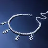 Guld Rhinestone Anklet Chain Dollar Pendant Foot Chain Double Layered Anklets Armband Summer Beach Jewelry for Women 2205