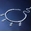 Rhinestone Chain Dollar Sign Pendant Anklet Bracelet Sexy Crystal Ankletst Foot Summer Beach Jewelry Adjustable for Women Girls 213677558