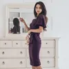 Été Femmes Bow Sexy Bodycon Crayon Gaine Rétro Formelle De Mariage Soirée Occasion Spéciale Robe De Travail Violet 210529