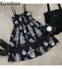 Korobov Mulheres Vestidos Verão Novo Chic Harajuku Character Print Spaghetti Strap Dress Dark Style Streetwear A-Line Vestidos 210430