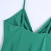 Solid green summer dress Elegant fashion V-neck folds sexy sundress women vintage chic dresses female 210430