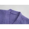Sexy col en v femmes cardigan court été arc paillettes dames chandails violet décontracté femme tricots filles chemises 210527
