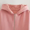 Rosa koreansk rund hals långärmad dragkedja chic kvinnlig kappa koreanska hajuku mode casual sport loose damer jacka toppar 210507