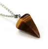 Natural Gemstone Pendant Necklace Party Supplies Crystal Healing Chakra Reiki Silver Stone Hexagonal Prisme Cone Pendulum Charm NE4317037