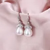 Dangle & Chandelier Huitan Elegant Big Water Drop Shape Imitation Pearl Women Wedding Earrings Brilliant CZ High Quality Lady Fashion Earrin
