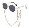 Óculos de sol retrô liga polígono redondo feminino luxo 2021 masculino marca designer pequeno óculos de sol punk tons com corrente em V cordão