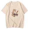 Crewneck Vintage Man T-shirts Spring Summer T-shirt Bear Eat Pizza Hur jag klipper kolhydrater tryckt toppar överdimensionerade märke tee skjortor man y0809