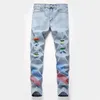 Calças Denim Spring Streetwear Pencil Calças Vintage Impressão Rasgado Jeans Skinny para Homens X0621