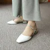 メチナの女性の靴スリングバックミッドヒールポンプスクエアトゥティックヒールレディースフットウェア夏のエレガントな靴女性ブラックホワイト210608