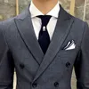 Double Breased Dark Gray Men Suits Slim fit 2 Piece Wedding Tuxedo for Groom with Peaked Lapel Custom Man Fashion Jacket Pants X0909