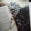 Catholic Acrylic Heart Rosary Necklace Long Cross Pendant Strand Religious Jewelry For Women