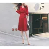 Printemps Automne Femmes Chemise élégante Robe Turn Down Collier à manches longues avec ceinture Office Lady Robes Robes 210603