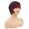 Dark Red Wine Burgundy human Hair Side Bang Wig Short bobo Wig Brazilian pixiecut Natural black wigs9080439
