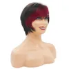 داكن النبيذ الأحمر بورجوندي الشعر البشري جانبي بوب بوبو البرازيلي البرازيلي pixiecut natural أسود wigs4167499