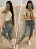 Ailegogo Summer Women Washed Loose Denim Jeans Pants Straight Ankle Length Pants Female Tassel Hole High Waist Trousers 211104