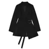 GetSpring女性ブレザードレスロングスリムパッチワークアシンメトリービンテージ女性コートジャケットブラックアプリコット包帯ファッションアウトフィット211116