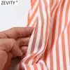 Zevity Women Sexy Deep V Neck Stripe Skriv ut Kort Blus Kvinna Hem Lace Up Bandage Kimono Shirt Chic Blusas Crop Tops LS9283 210603