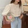 Aprikose Französisch aushöhlen Sommer Haken Blumen Retro Slim Femme süße lose stilvolle schicke Blusen Tops Shirts 210525