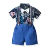 Erkek Rahat Giyim Setleri 2021 Toddler Çocuklar Baskılı Yaka Gömlek Pamuk Kısa Kollu Jartiyer Şort 2 adet Suits Çocuk Yaz Kıyafetleri S1316