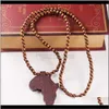Mapa de madera de África Beads de madera Cadenas de cuentas para mujeres Hombres Hip Hop Jewelry Regalo GM6DV GATEF