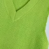 Mode Grün Gerippte Borten Gestrickte Weste Frauen Pullover Vintage V-ausschnitt Ärmellose Weibliche Weste Chic Tops 210520