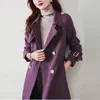 FTLZZ Primavera Autunno Donna Elegante colletto rovesciato Cappotto doppio petto Casual Ladies Trench antivento medio-lungo con cintura 210914