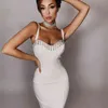 Donne Sexy Designer Crystal Diamonds Nappa Nero Bianco Bandage Dress Ladies Elegant Bodycon Party Vestido 210527