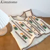 Kimutomo Vintage Knitted Vest Girls Spring Fashion Korean Chic Ladies V-neck Floral Embroidery Sleeveless Tops Elegant 210521