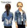 Big Girls Denim Jacket Cardigan Jas Kids Jean Uitloper Butterfly Embroidery Pailletten Kinderkleding Spring Kleding 211204