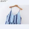 Zevity Women Spaghatti Strap Contrast Colour Print Sling Midi Dress Femme Chic Retro Beach Style Party Vestido DS5059 210603