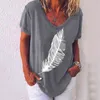 Maglietta da donna Casual T-shirt estiva accogliente Modello di congedo Scollo a V Manica corta Tunica allentata Pullover Abiti di moda selvaggia 211115