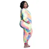 Plus Size Roupas 5XL Dois Pedaço Outfits Mulheres Tye Die Leopard Sweeluit Home Wear Leggings Tracksuit Atacado Dropshipping Y0625