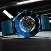 Luxury Mens Fashion Business Calender visar blå rostfritt stål mesh bälte analog kvarts titta på relogio masculino mens watch237p7060920